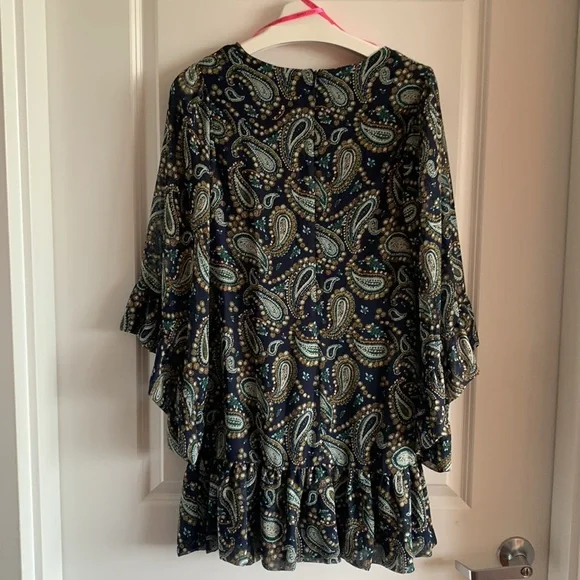 Betsey Johnson Paisley Dress Blue 4 V-neck Ruffle Party Wedding Guest Vacation - Picture 12 of 17